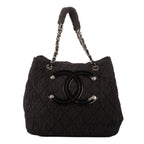 Chanel CC Logo Tote Bag Black Quilted Crinkled Nylon