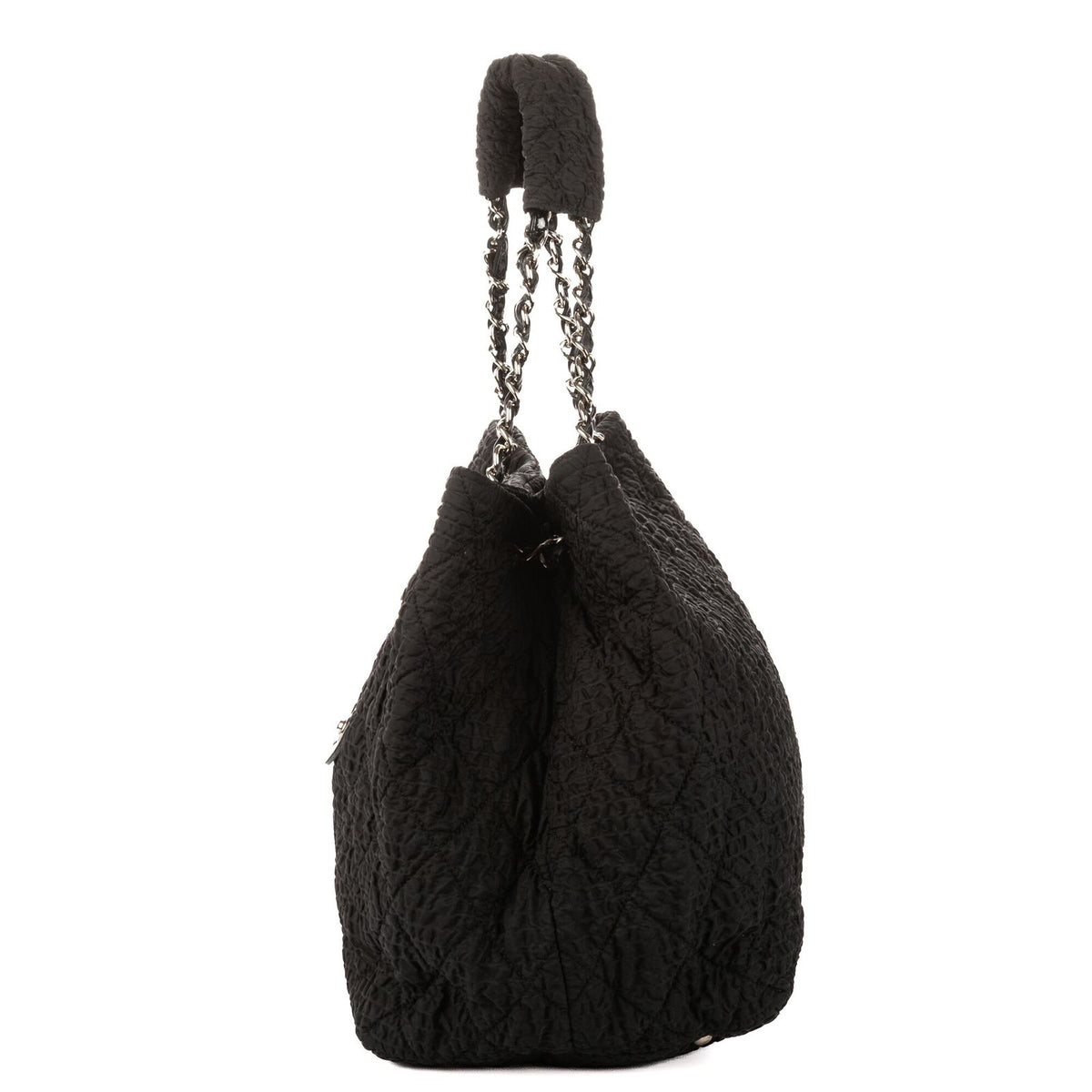 Chanel CC Logo Tote Bag Black Quilted Crinkled Nylon — view 3