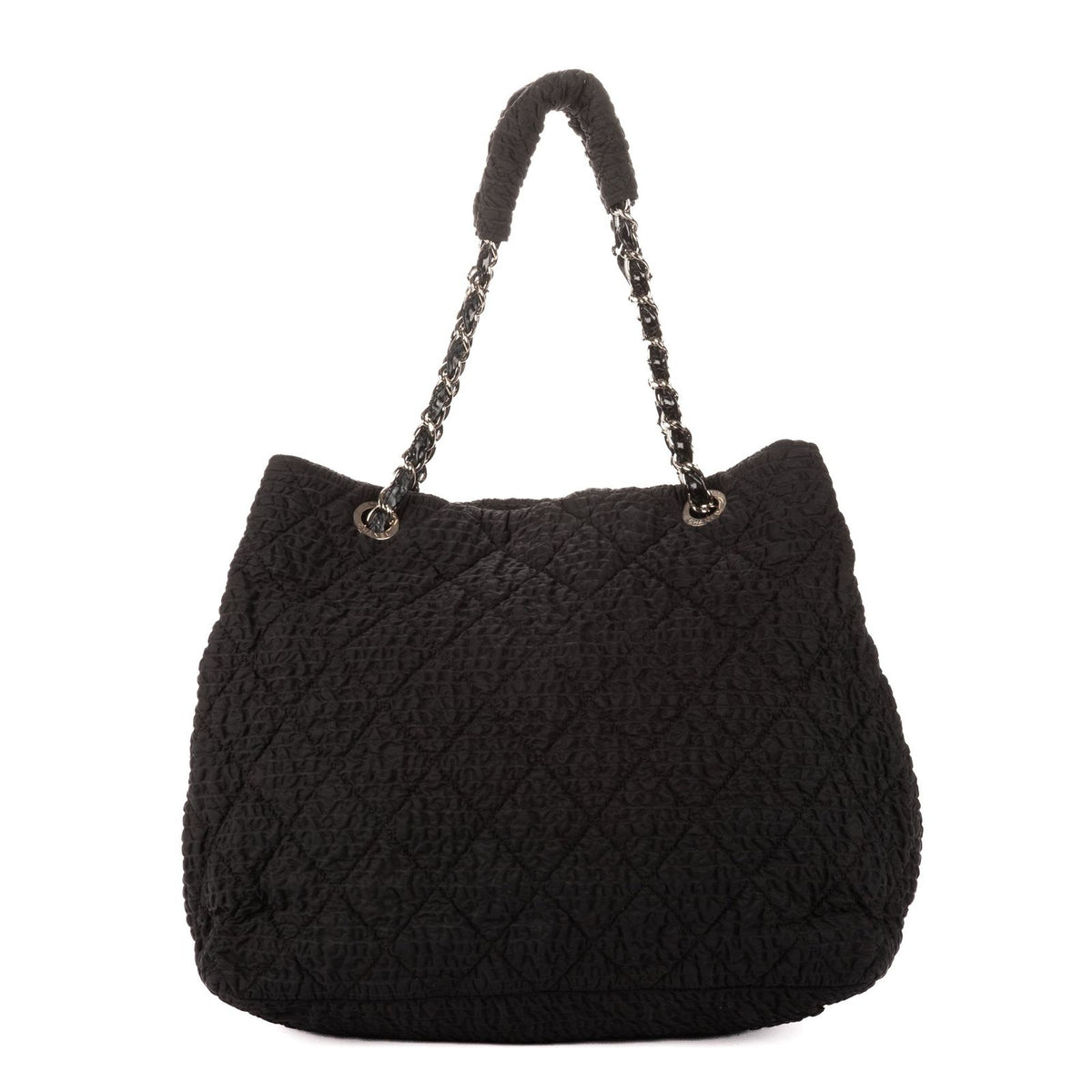 Chanel CC Logo Tote Bag Black Quilted Crinkled Nylon — view 5