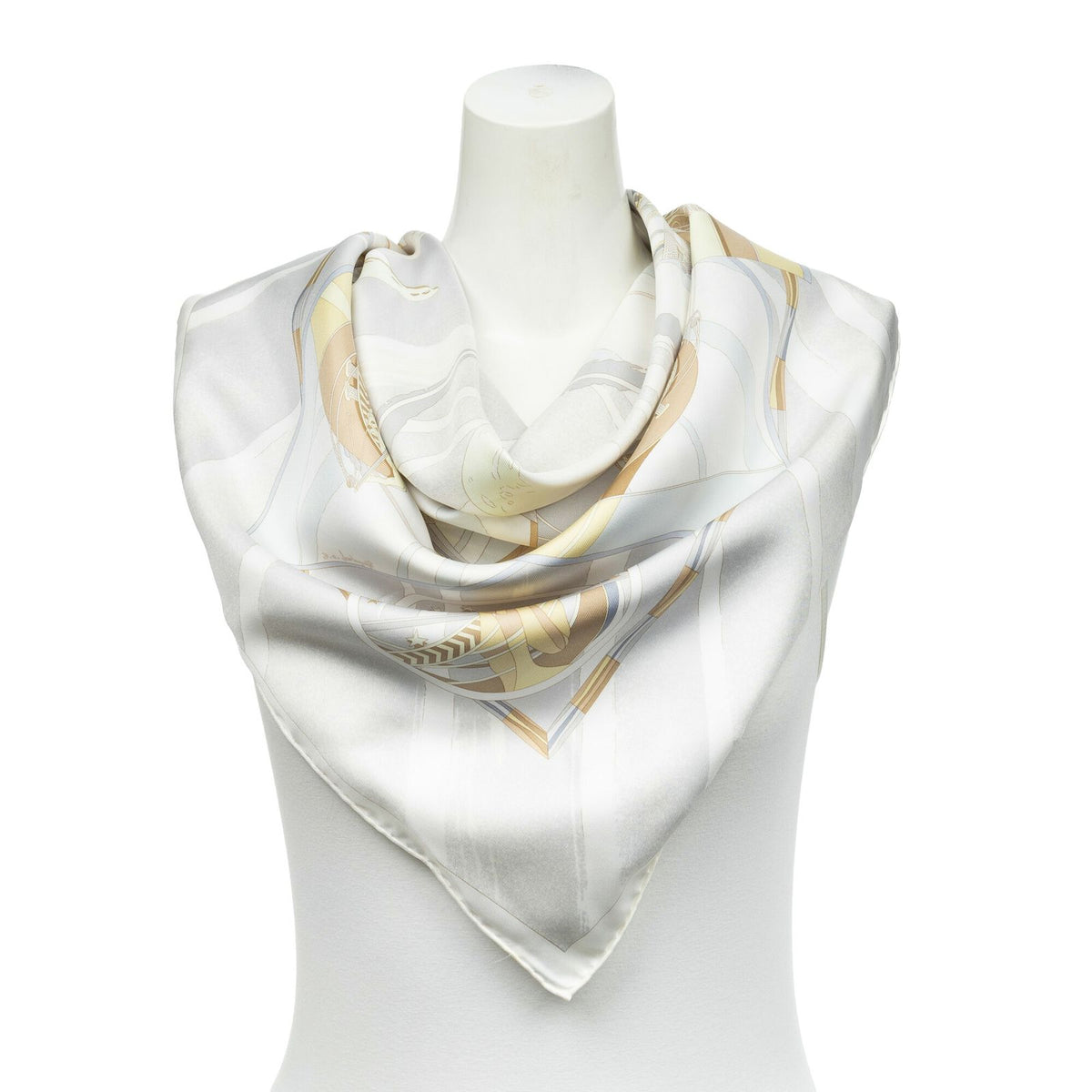 Hermes Scarf Ivory Gray Yellow Twill Silk