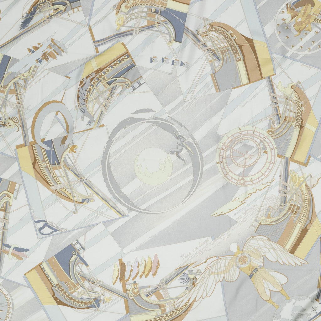 Hermes Scarf Ivory Gray Yellow Twill Silk — view 3