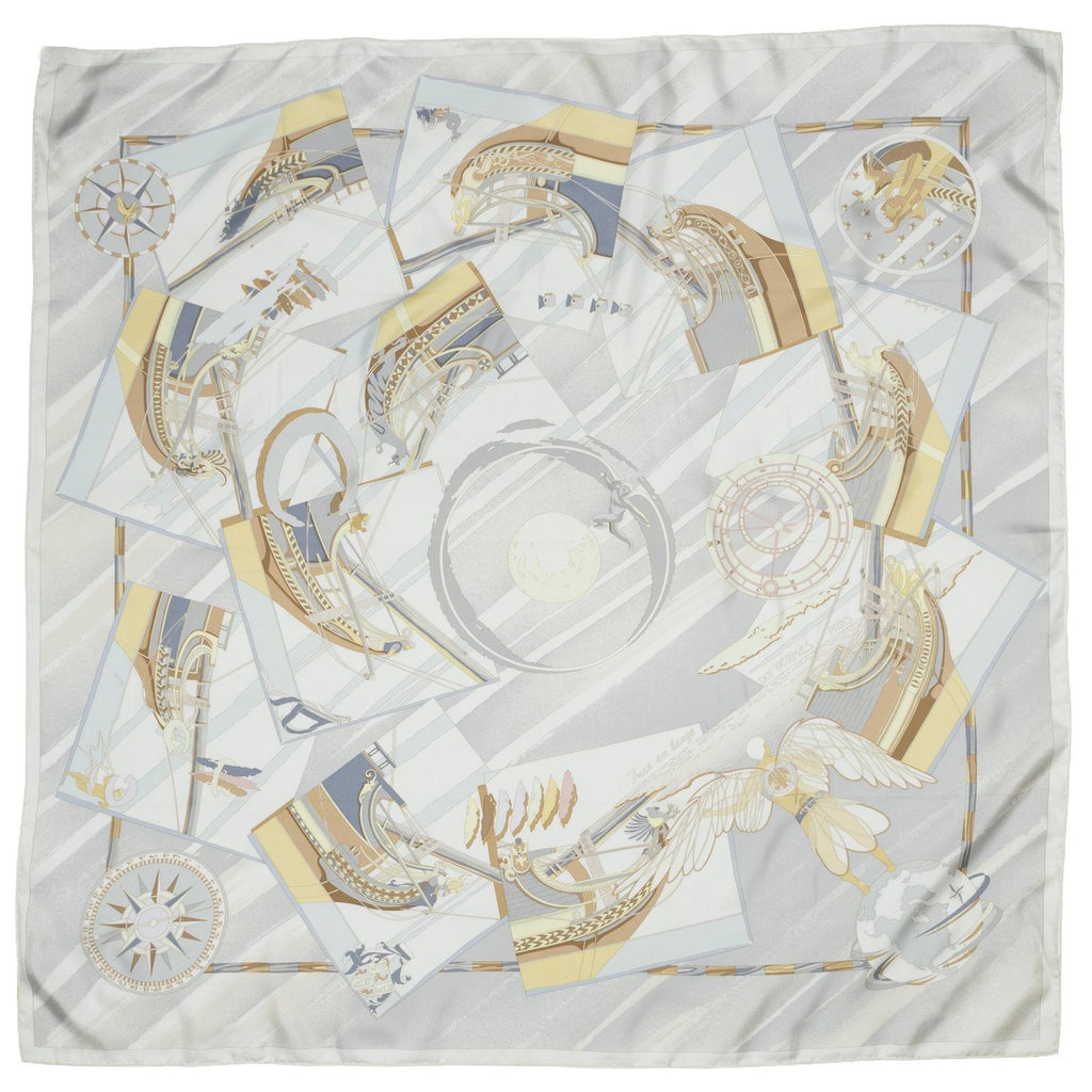 Hermes Scarf Ivory Gray Yellow Twill Silk — view 2