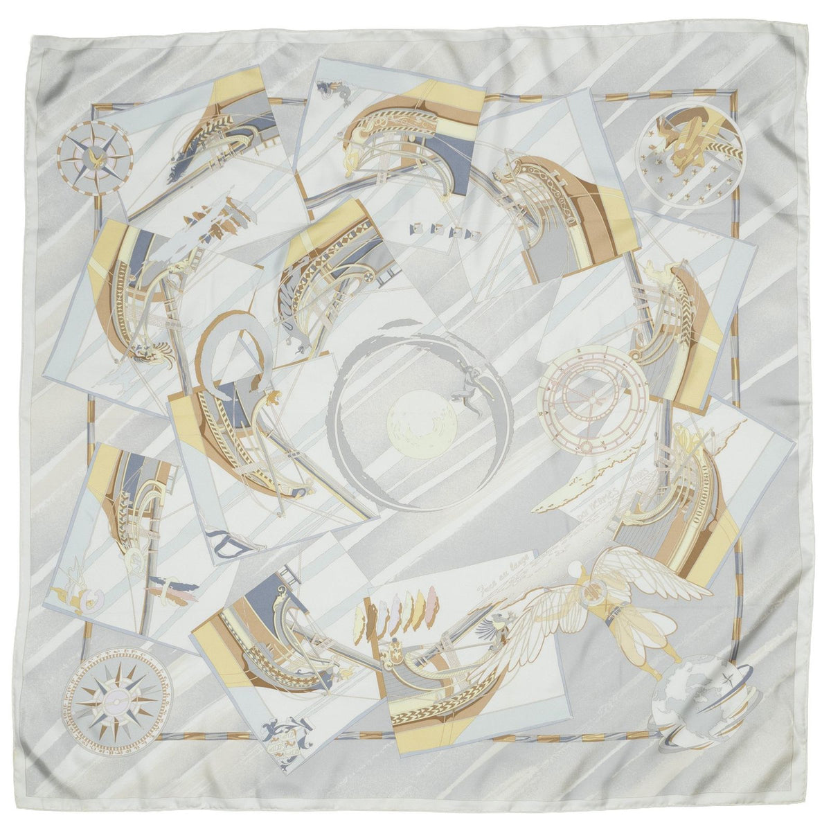 Hermes Scarf Ivory Gray Yellow Twill Silk — view 2
