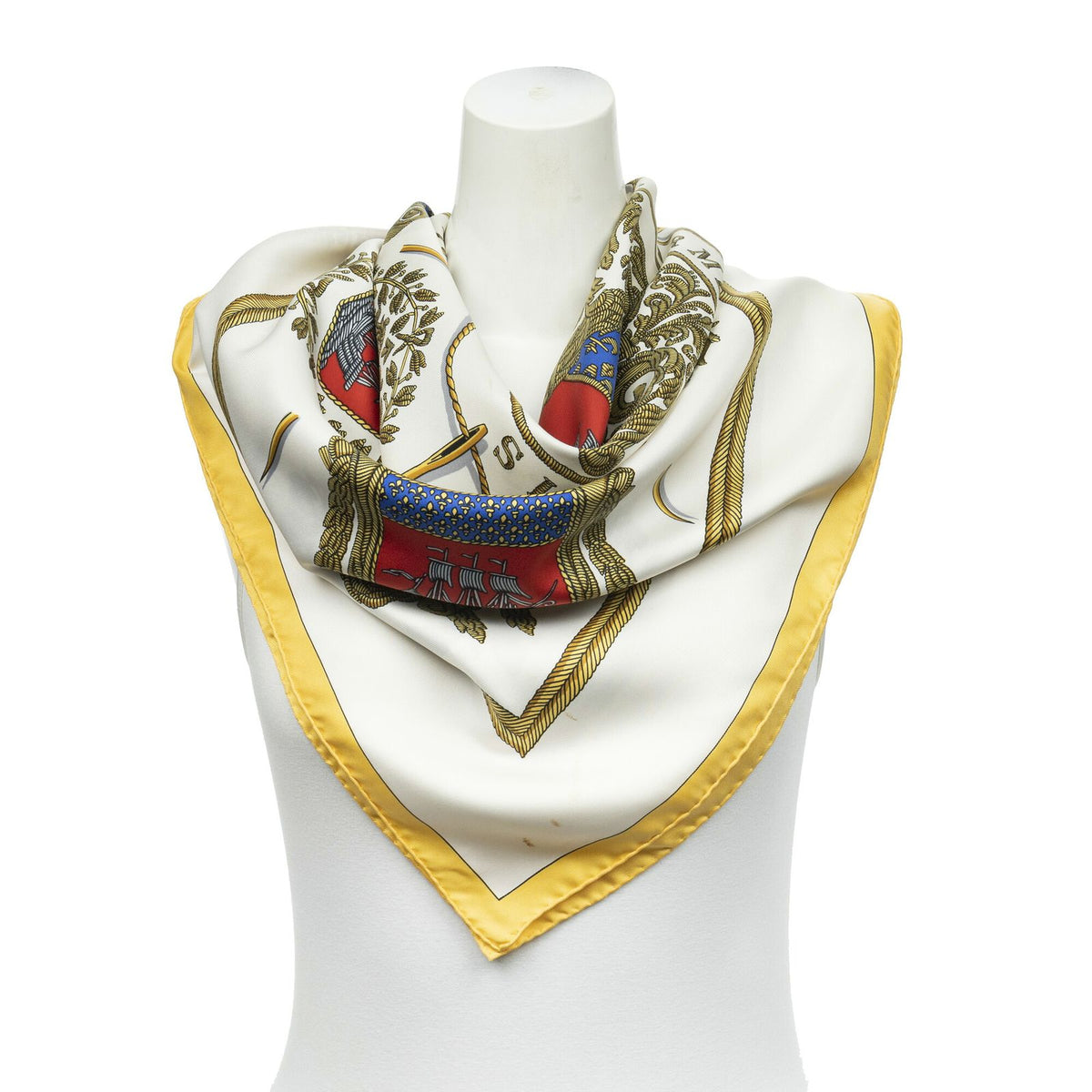 Hermes Scarf Ivory Yellow Twill Silk