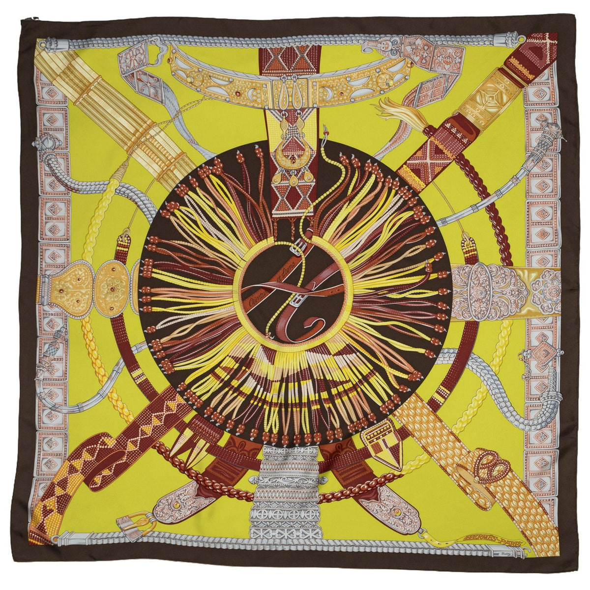 Hermes Scarf Brown Burgundy Twill Silk — view 2