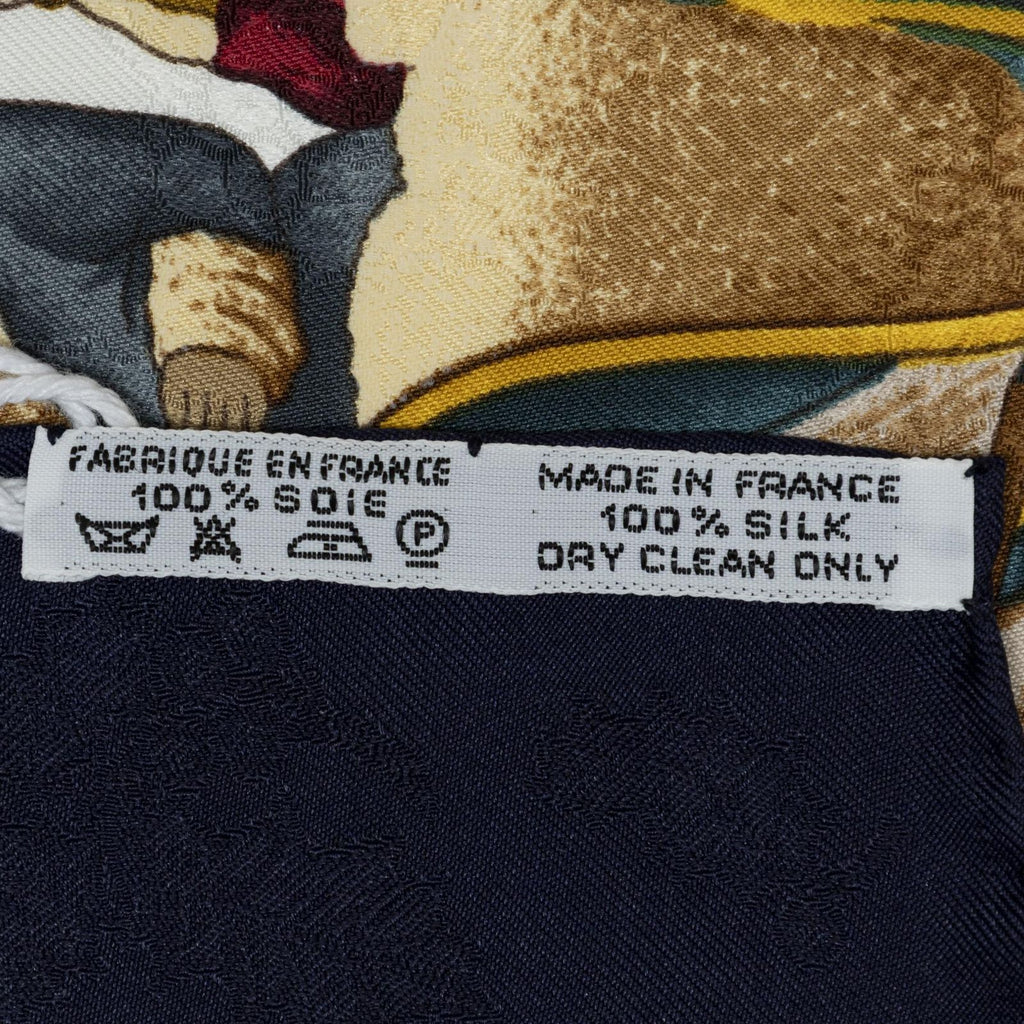 Hermes Scarf Navy White Yellow Jacquard Silk — view 5