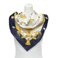 Hermes Scarf Navy White Yellow Jacquard Silk