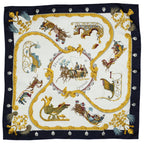 Hermes Scarf Navy White Yellow Jacquard Silk — view 2