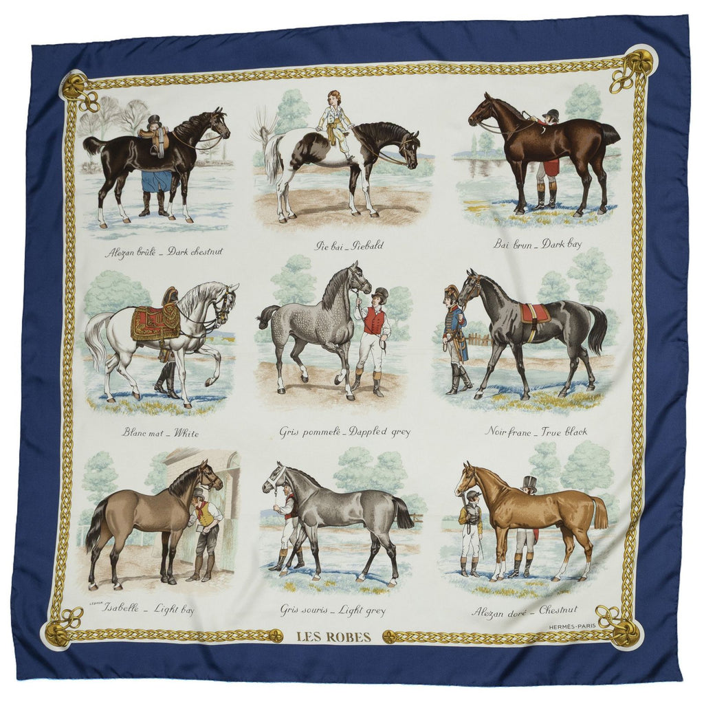 Hermes Scarf Blue Ivory Brown Twill Silk — view 2