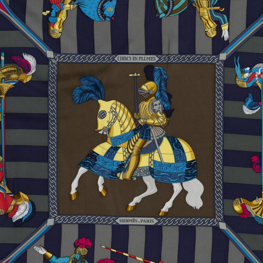 Hermes Scarf Navy Red Green Twill Silk — view 3