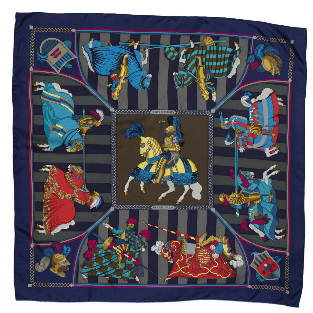 Hermes Scarf Navy Red Green Twill Silk — view 2
