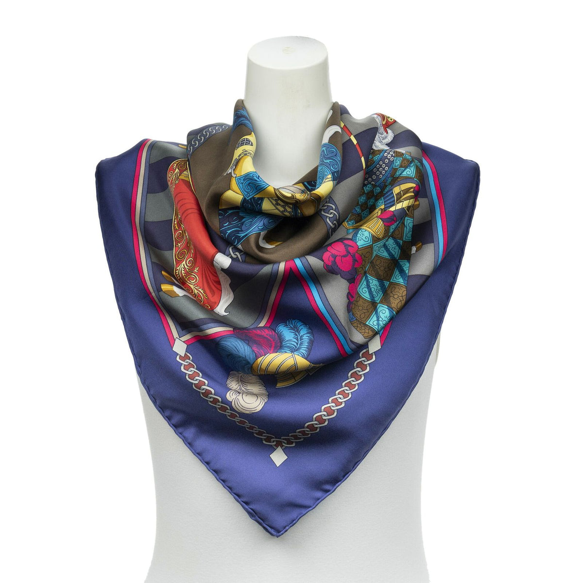 Hermes Scarf Navy Red Green Twill Silk