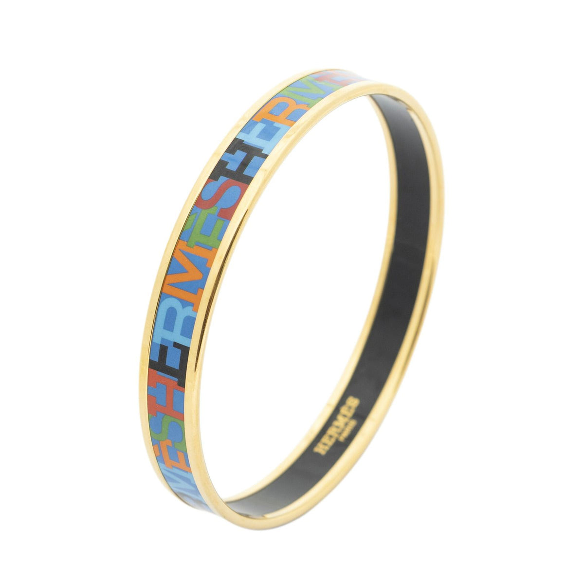 Hermes Enamel Bangle Multicolor Alphabet Motif Bracelet