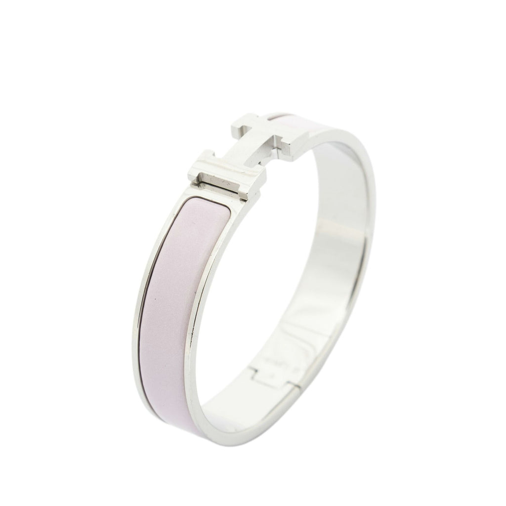 Hermes CC Logo Bracelet Pink Silver Plated