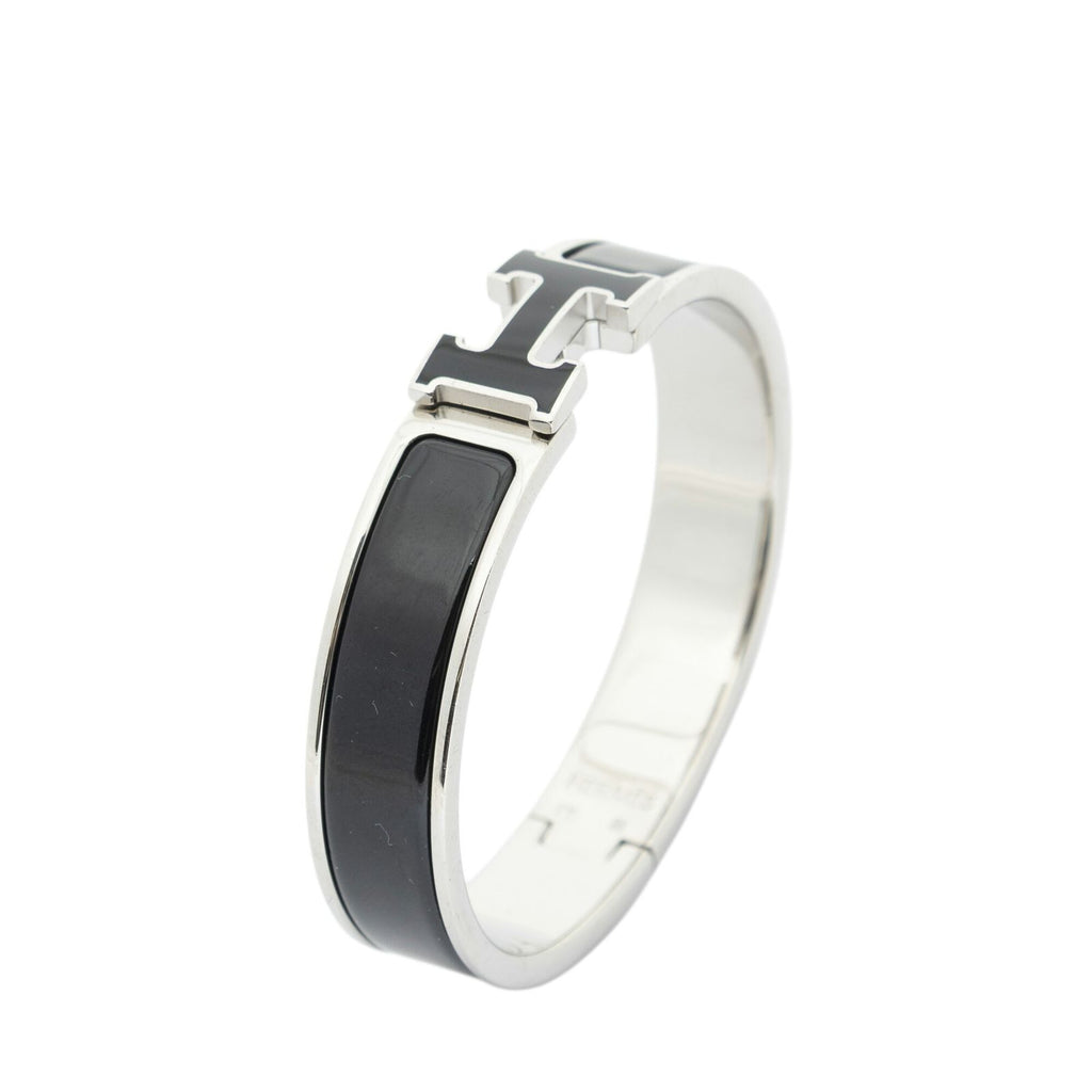 Hermes CC Logo Bracelet Black Silver Plated