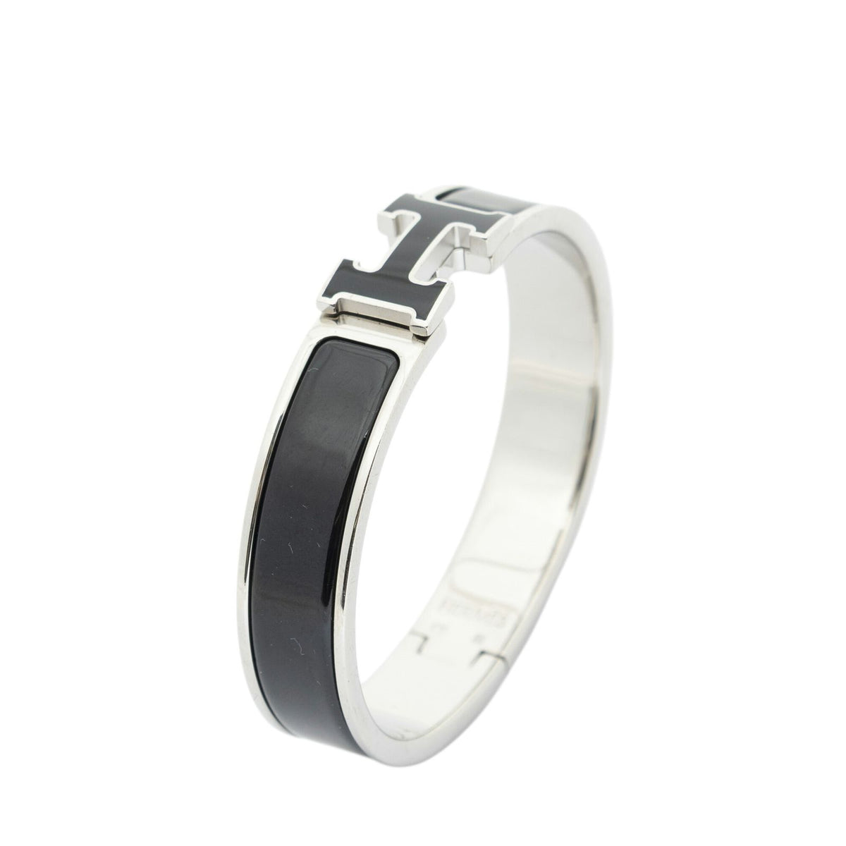 Hermes CC Logo Bracelet Black Silver Plated