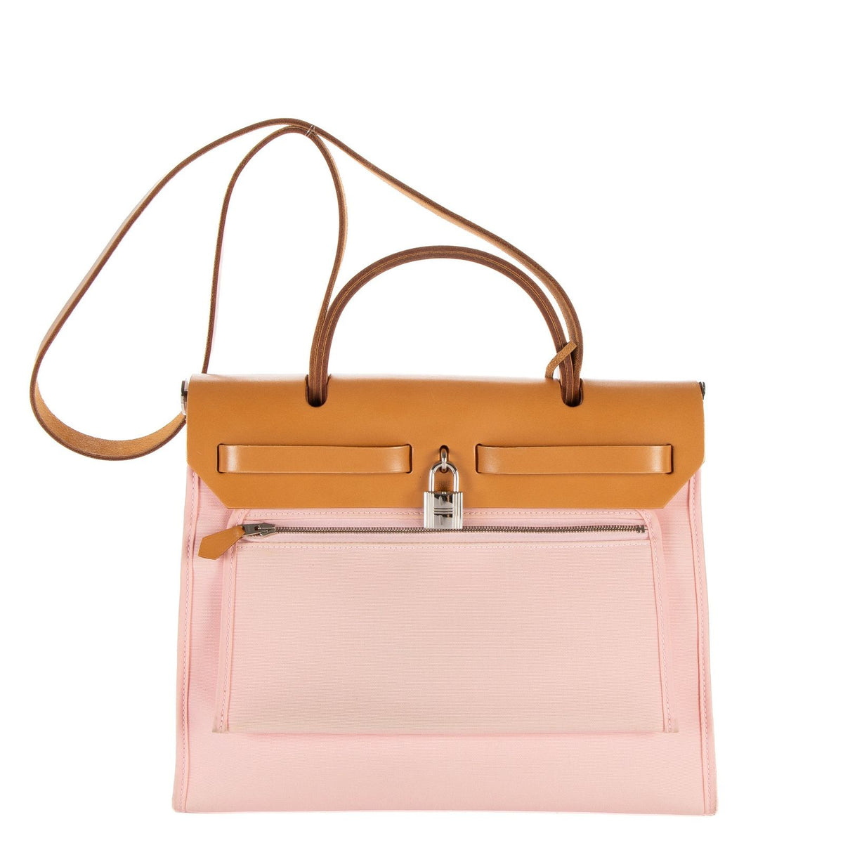 Hermes Herbag Light Pink Tan Toile Officier Handbag — view 5