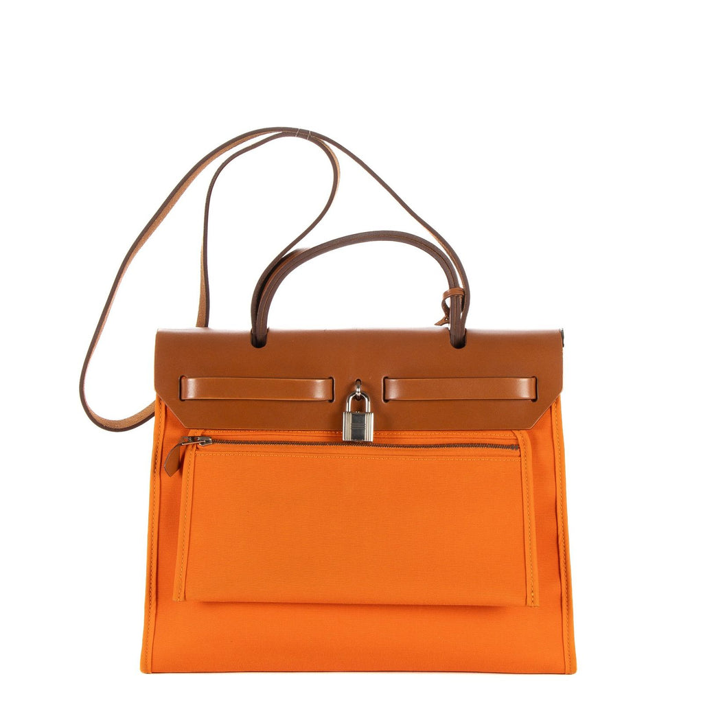 Hermes Herbag Orange Tan Toile Officier Handbag — view 5