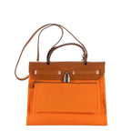 Hermes Herbag Orange Tan Toile Officier Handbag — view 5