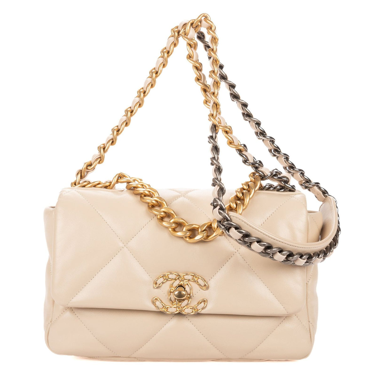 Chanel Classic 19 Flap Bag Beige Quilted Lambskin Leather