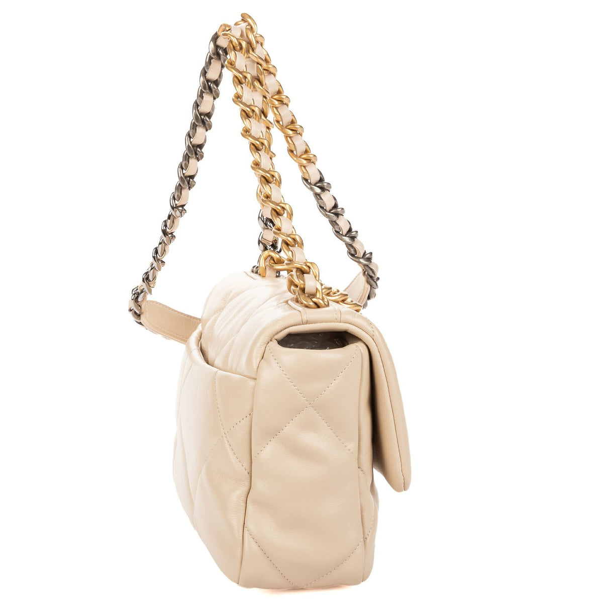 Chanel Classic 19 Flap Bag Beige Quilted Lambskin Leather — view 4