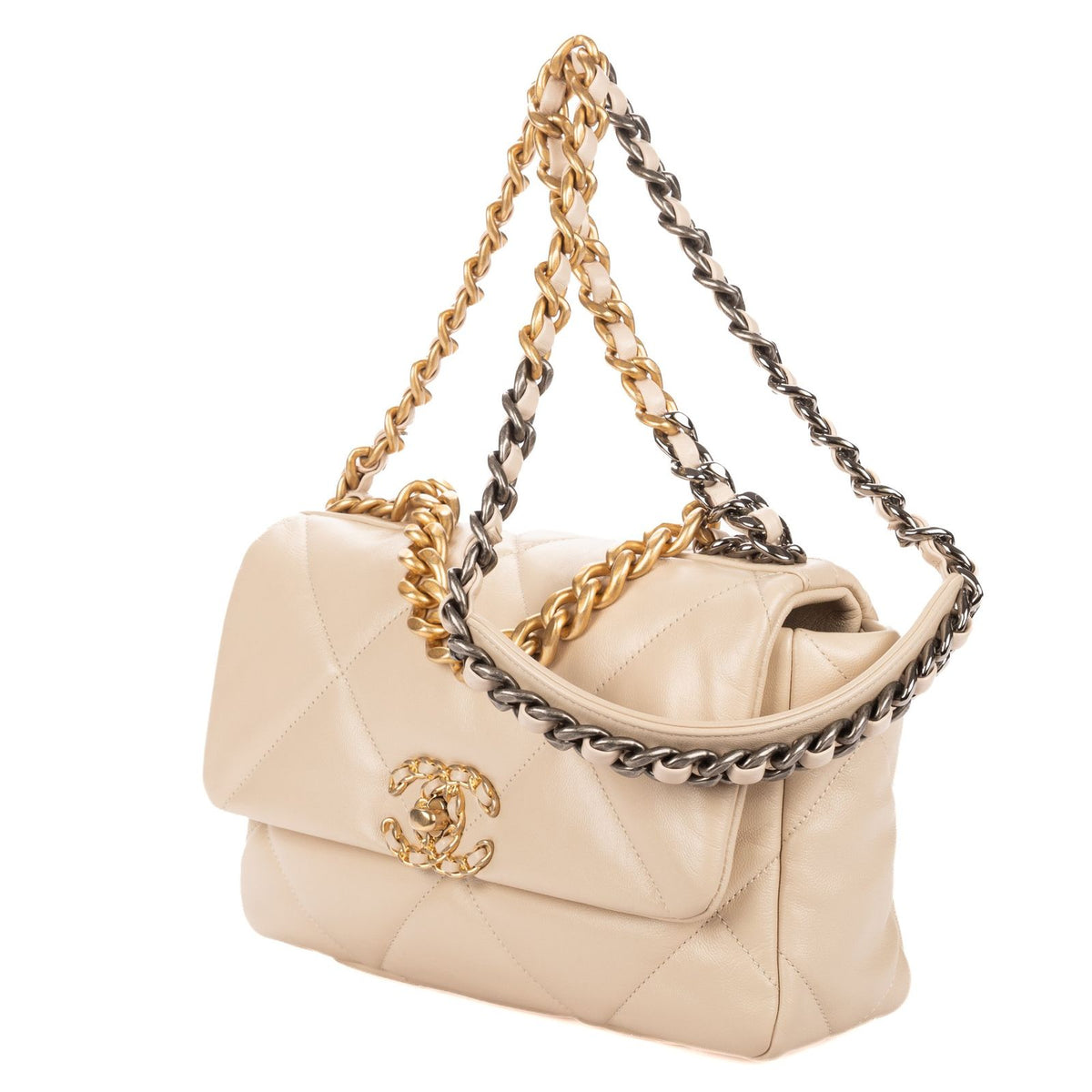 Chanel Classic 19 Flap Bag Beige Quilted Lambskin Leather — view 2