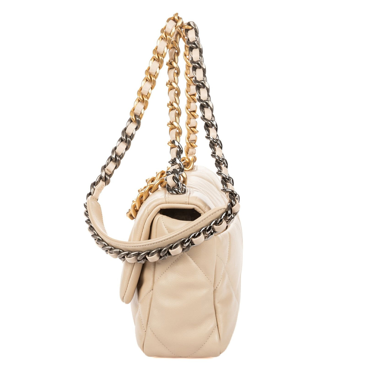 Chanel Classic 19 Flap Bag Beige Quilted Lambskin Leather — view 3