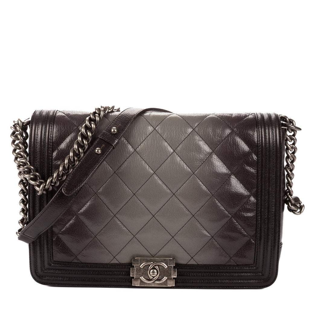 Chanel Large Hobo Black Gray Quilted Lambskin Leather