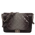 Chanel Large Hobo Black Gray Quilted Lambskin Leather