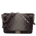 Chanel Large Hobo Black Gray Quilted Lambskin Leather