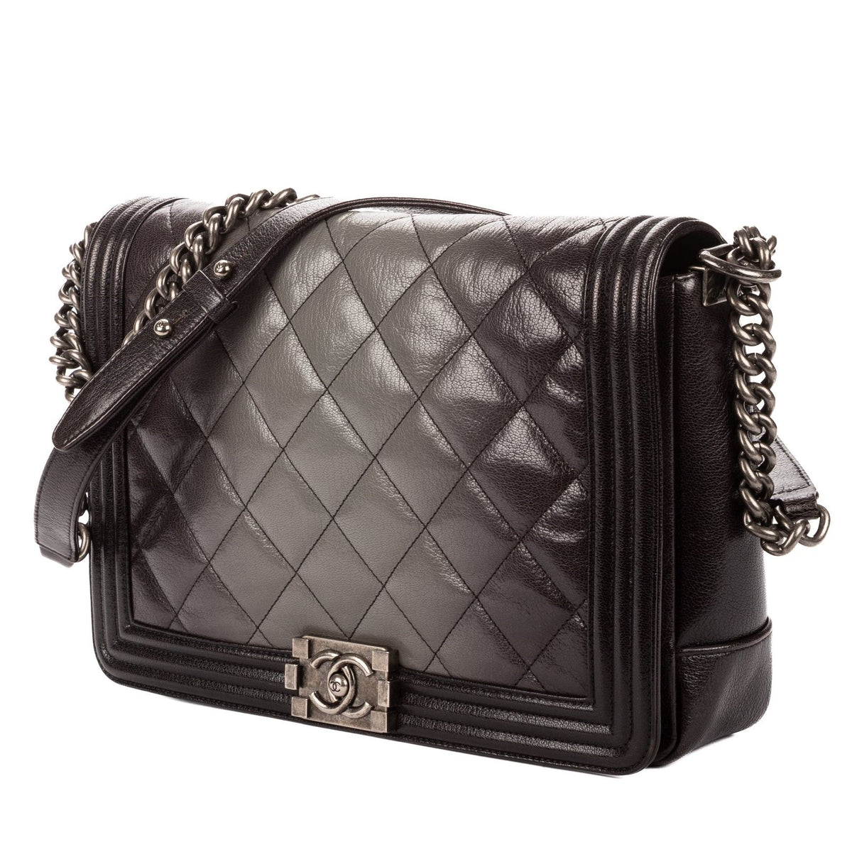 Chanel Large Hobo Black Gray Quilted Lambskin Leather — view 2