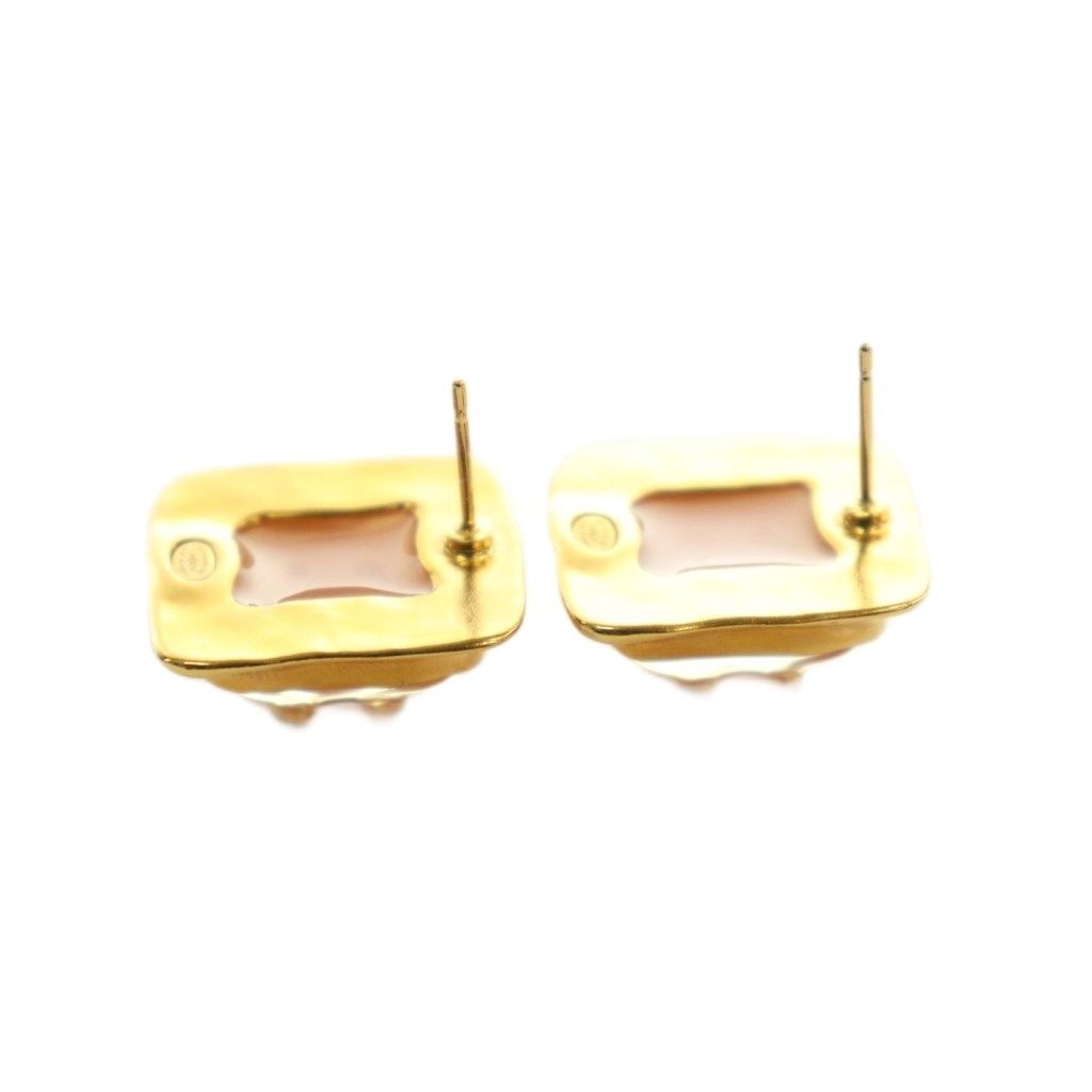 Chanel CC Logo Square Earrings Bicolor Yellow Gold Colored Pink — view 5
