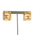Chanel CC Logo Square Earrings Bicolor Yellow Gold Colored Pink