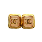Chanel CC Logo Square Earrings Bicolor Yellow Gold Colored Pink — view 4