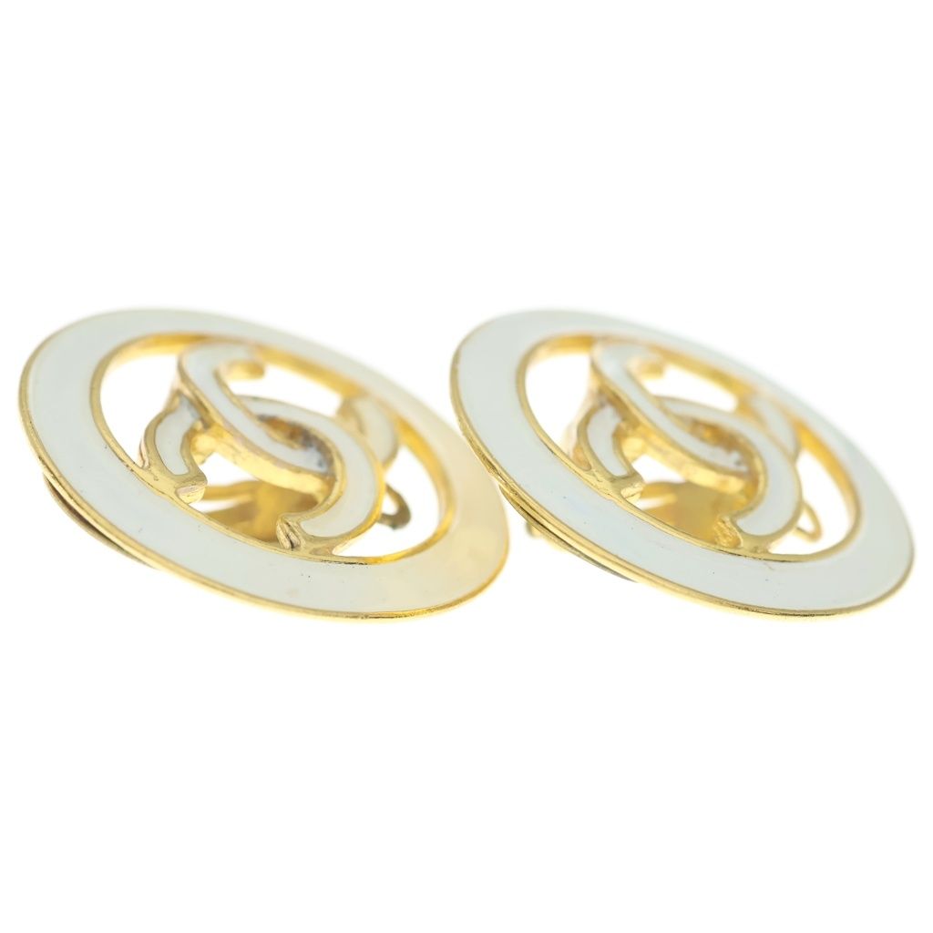 Chanel 93C Coco Circle Earrings White Gold Vintage — view 3
