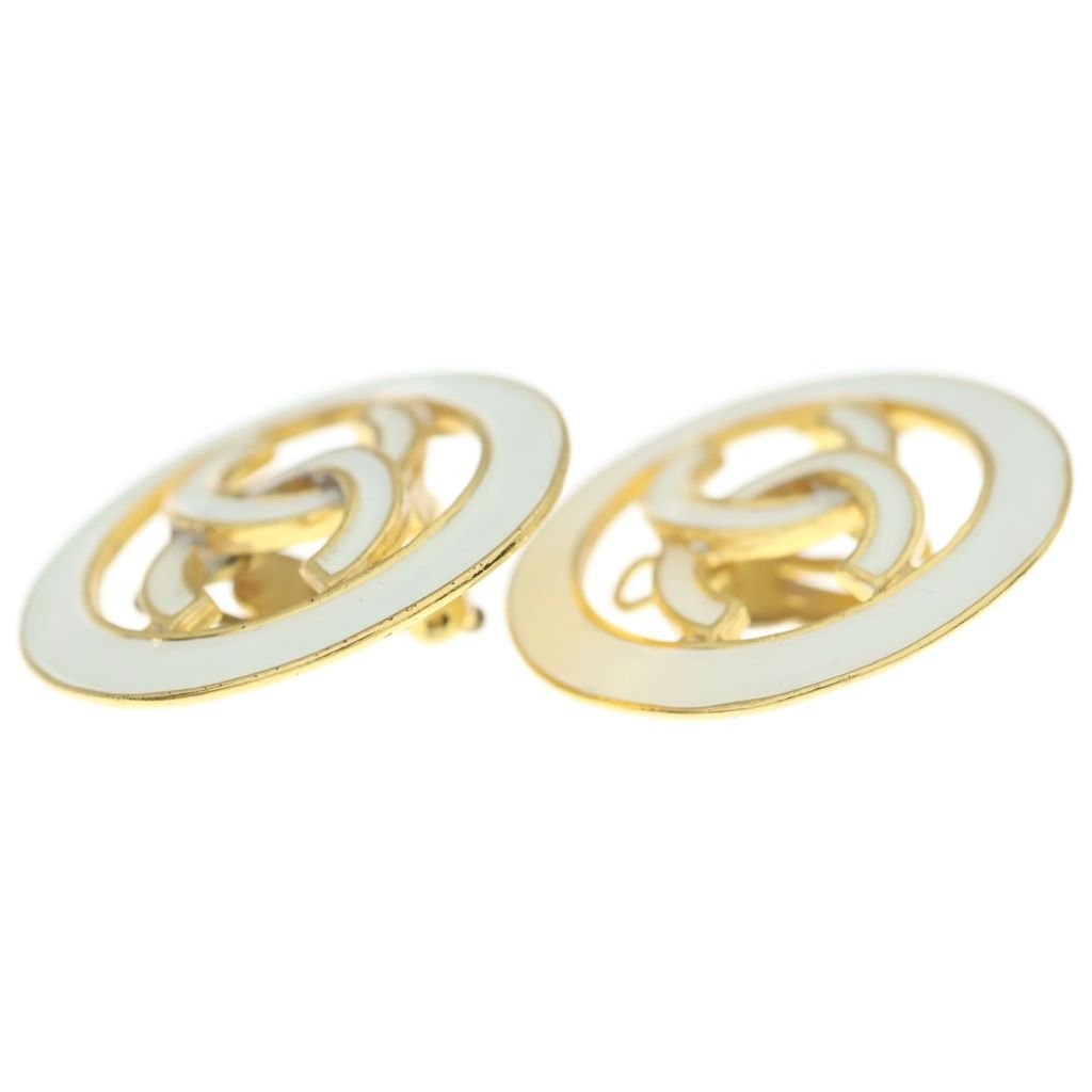 Chanel 93C Coco Circle Earrings White Gold Vintage — view 4