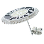 Chanel CC Logo Circle Earrings Metal Silver Black — view 5