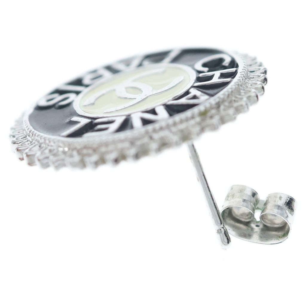 Chanel CC Logo Circle Earrings Metal Silver Black — view 5