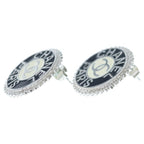 Chanel CC Logo Circle Earrings Metal Silver Black — view 3
