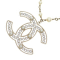 Chanel CC Logo Rhinestone Pearl Pendant Chain Gold