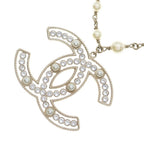 Chanel CC Logo Rhinestone Pearl Pendant Chain Gold