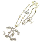 Chanel CC Logo Rhinestone Pearl Pendant Chain Gold — view 2