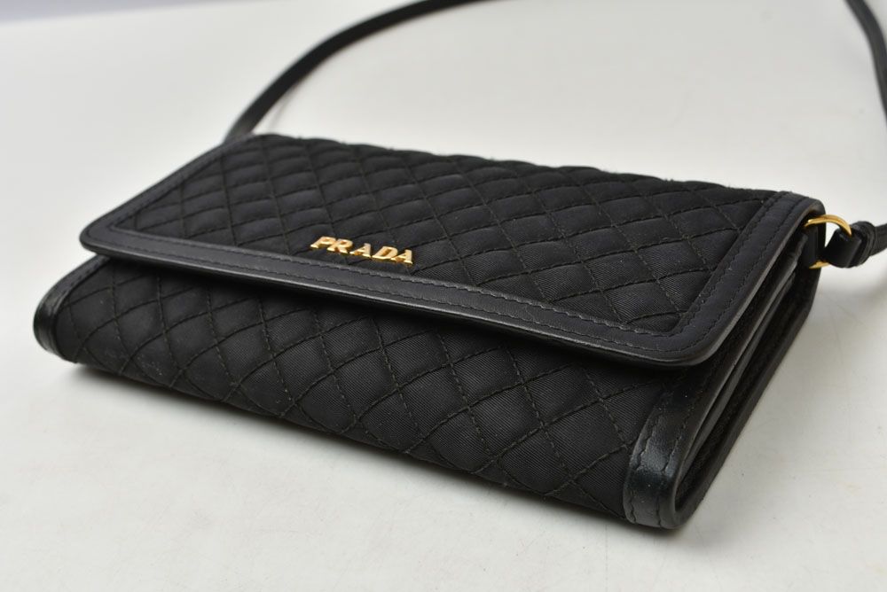 Prada Shoulder Bag Multi Wallet Bifold Black Leather — view 6