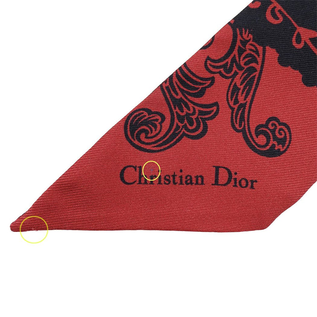 Dior Scarf Silk Mitzah Red Black Logo Heart Ribbon — view 6