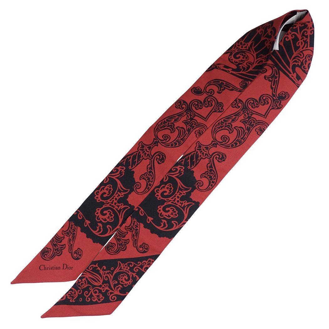 Dior Scarf Silk Mitzah Red Black Logo Heart Ribbon — view 2