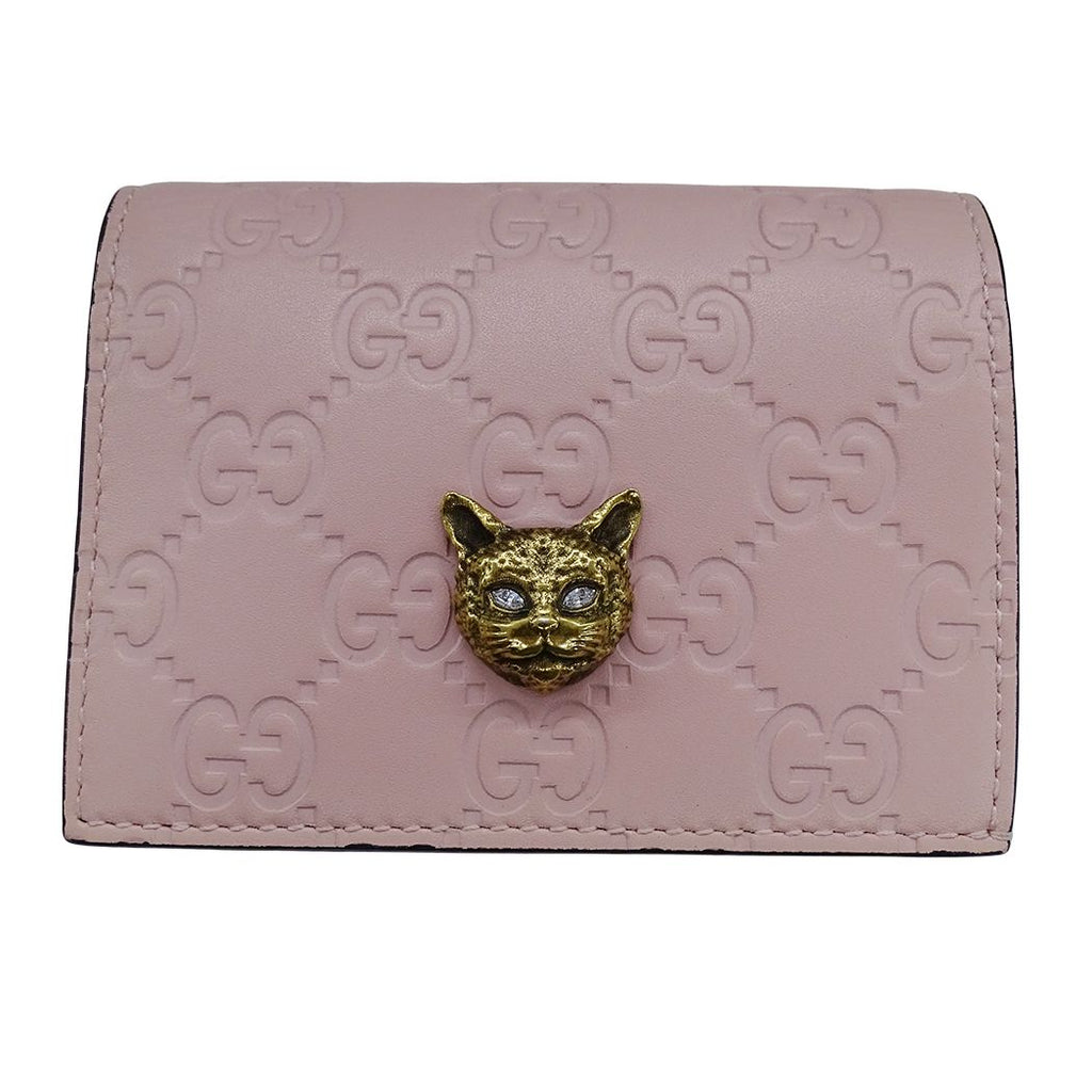 Gucci Wallet Guccissima Bifold Cat Pink Gold Compact