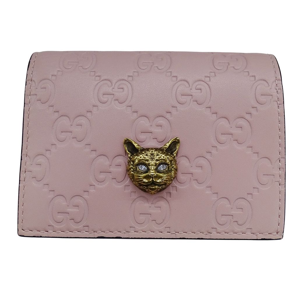 Gucci Wallet Guccissima Bifold Cat Pink Gold Compact