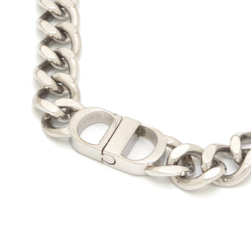 Dior CD Icon Chain Link Necklace Full Silver Tone Brass