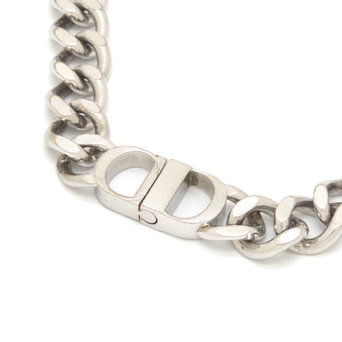 Dior CD Icon Chain Link Necklace Full Silver Tone Brass