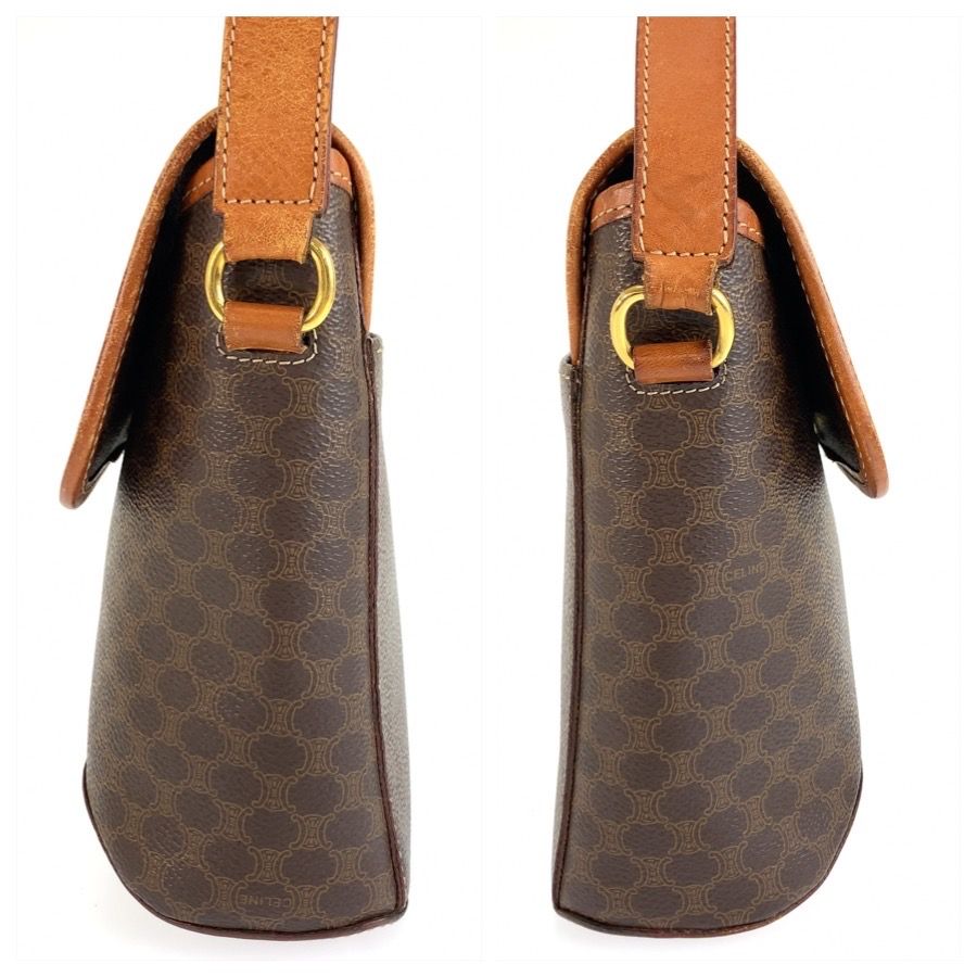Celine Vintage Macadam Brown Gold Leather Shoulder Bag Pochette — view 8